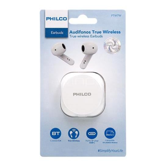 Auriculares Inalámbricos Philco True Wireless TW7 (Bluetooth, Blanco)