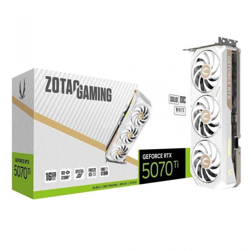Tarjeta gráfica ZOTAC RTX 5070 Ti SOLID CORE OC White Edition de 16GB GDDR7