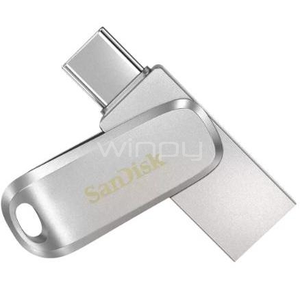 Pendrive Sandisk Ultra Dual Drive Luxe de 512GB (USB-C + USB, Plateado)