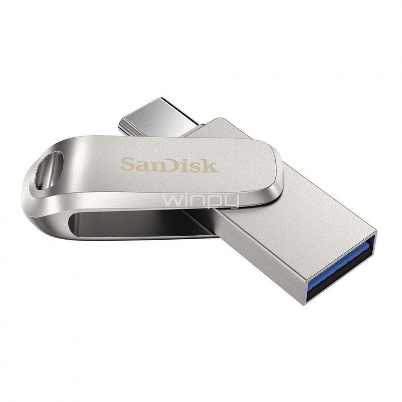Pendrive Sandisk Ultra Dual Drive Luxe de 256GB (USB-C + USB, Plateado)