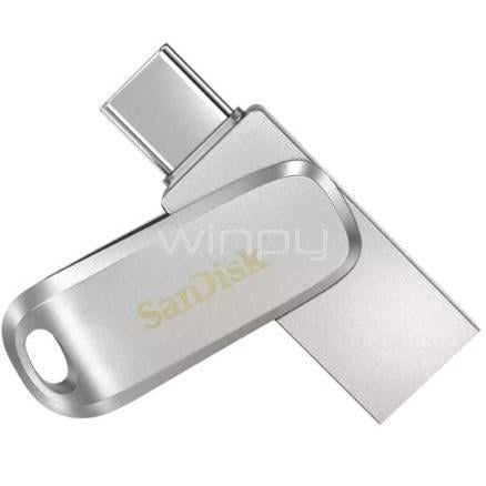 Pendrive Sandisk Ultra Dual Drive Luxe de 256GB (USB-C + USB, Plateado)