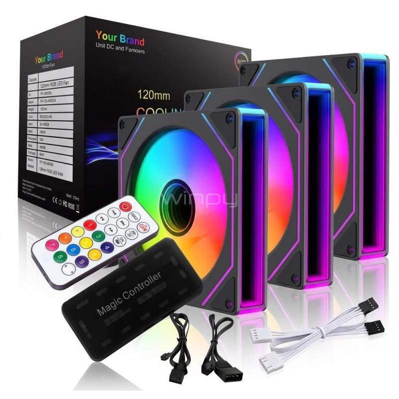 Kit de Ventiladores ESGAMING EZ-A18 ARGB (120mm, 3 unidades, Control, Negro)