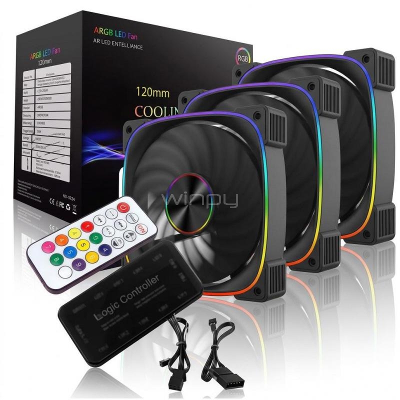 Kit de Ventiladores ESGAMING EZ-A25 ARGB (120mm, 3 unidades, Control, Negro)