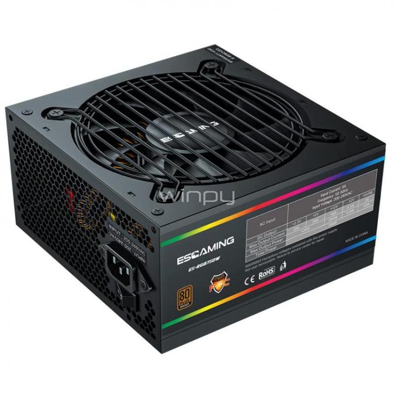 Fuente de Poder EsGaming de 750W (80+ Gold, Negro)