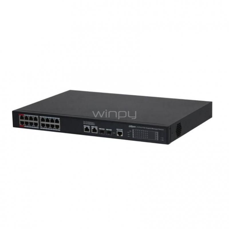 Switch Dahua DH-S4220-16GT-190 de 20 Puertos (Gestionado, SFP, 56 Gbps, PoE, 190W)