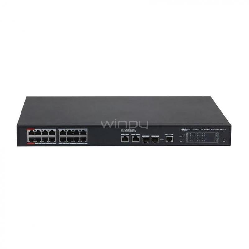 Switch Dahua DH-S4220-16GT-190 de 20 Puertos (Gestionado, SFP, 56 Gbps, PoE, 190W)