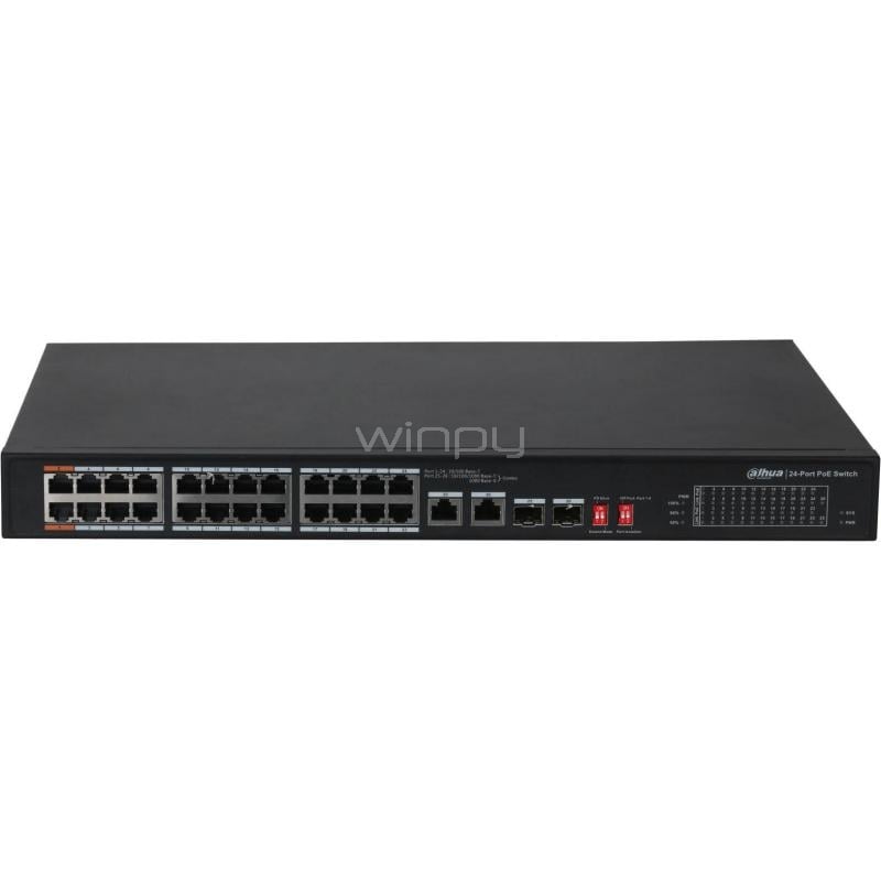 Switch Dahua DH-PFS3226-24ET-240 de 26 Puertos (No Gestionado, SFP, 8.8 Gbps, PoE, 240W)