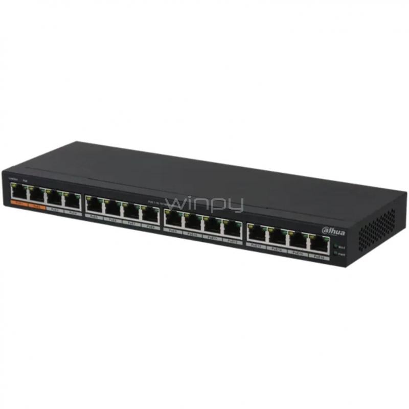 Switch Dahua DH-PFS3016-16GT-190 de 16 Puertos (No Gestionado, Gigabit, PoE, 190W)