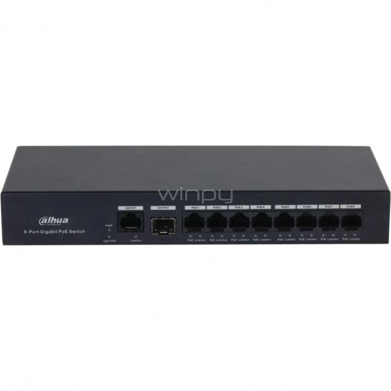 Switch Dahua DH-PFS3110-8GT-65 de 10 Puertos (No Gestionado, SFP, 20 Gbps, PoE, 65W)