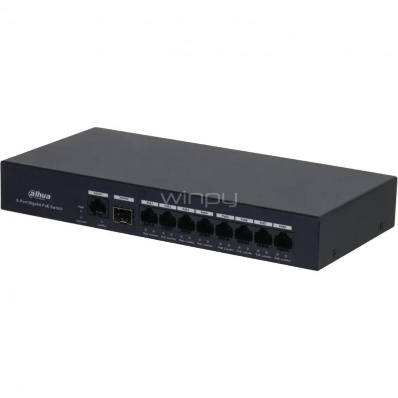 Switch Dahua DH-PFS3110-8GT-65 de 10 Puertos (No Gestionado, SFP, 20 Gbps, PoE, 65W)