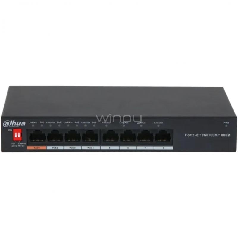 Switch Dahua DH-PFS3008-8GT-60-V2 de 8 Puertos (No Gestionado, Gigabit, PoE, 60W)
