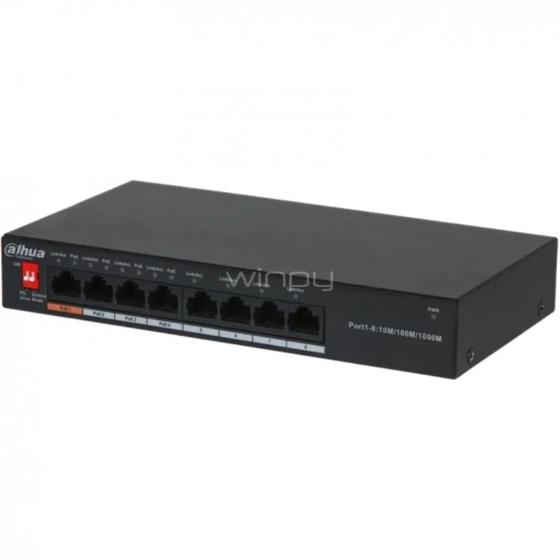 Switch Dahua DH-PFS3008-8GT-60-V2 de 8 Puertos (No Gestionado, Gigabit, PoE, 60W)