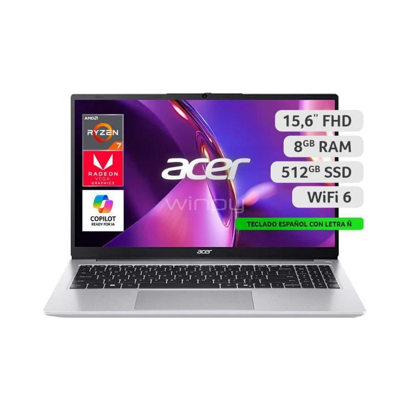 Notebook Acer Aspire Lite AL15 de 15.6“ (Ryzen 7 5700U, 8GB RAM, 512GB SSD, Win11)