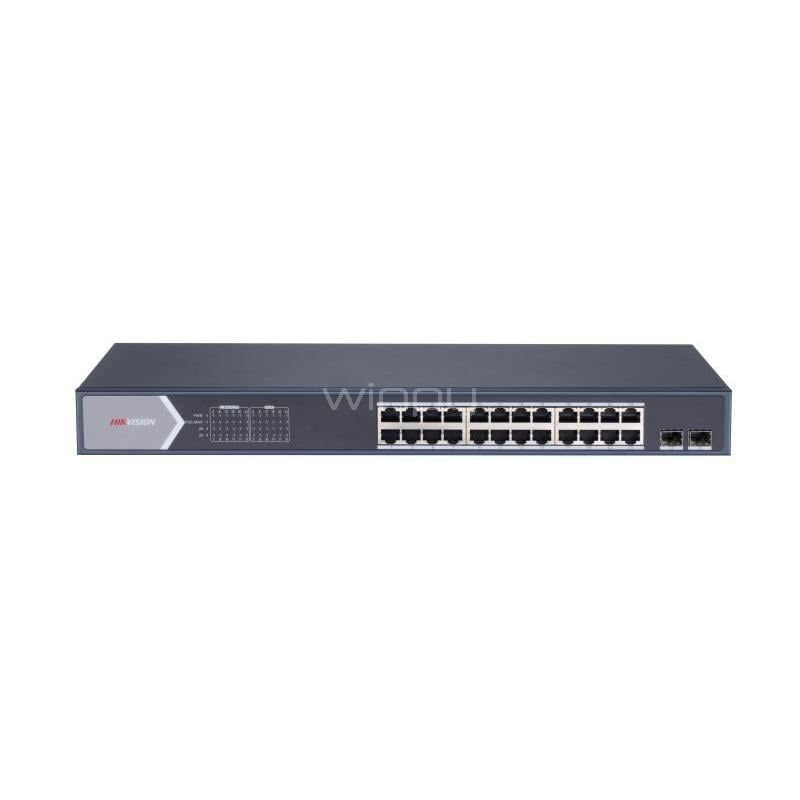 Switch Hikvision DS-3E1526P-SI de 24 Puertos (Gigabit, 58 Gbps, Diseño Silencioso)