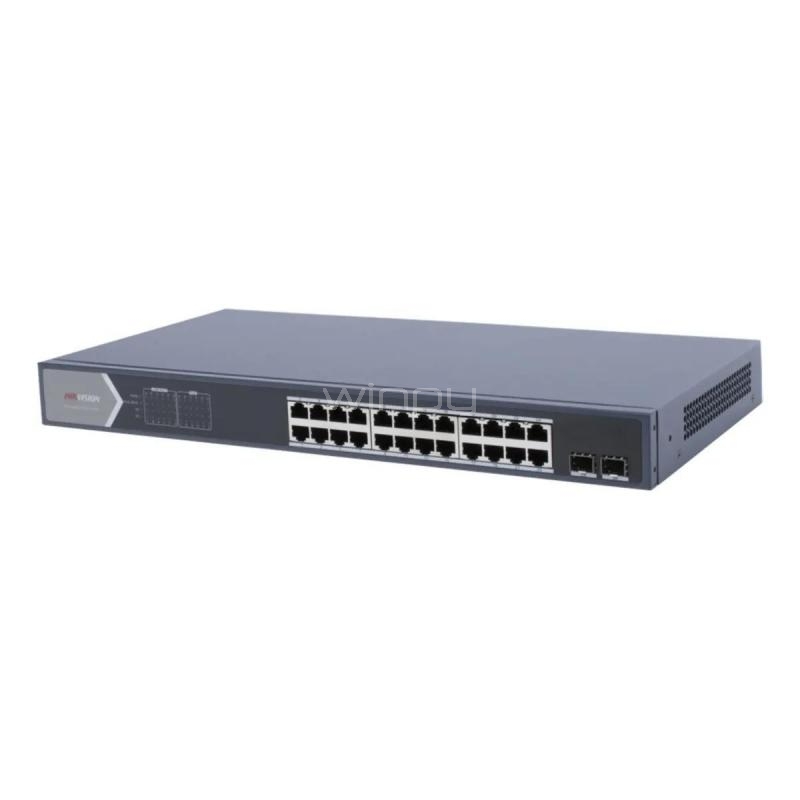 Switch Hikvision DS-3E1526P-SI de 24 Puertos (Gigabit, 58 Gbps, Diseño Silencioso)
