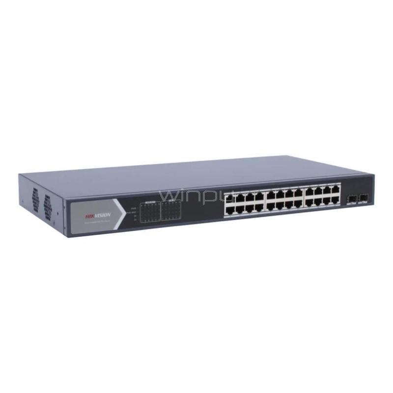 Switch Hikvision DS-3E1526P-SI de 24 Puertos (Gigabit, 58 Gbps, Diseño Silencioso)