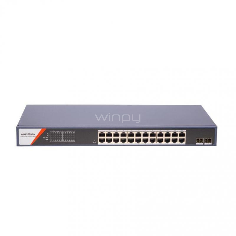 Switch Hikvision Smart PoE DS-3E1526P-SI-24P2F de 24 Puertos (Gestionable, Gigabit, 56 Gbps, 370W)