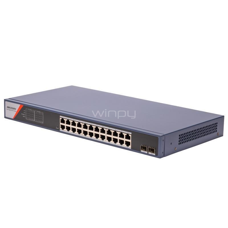 Switch Hikvision Smart PoE DS-3E1526P-SI-24P2F de 24 Puertos (Gestionable, Gigabit, 56 Gbps, 370W)