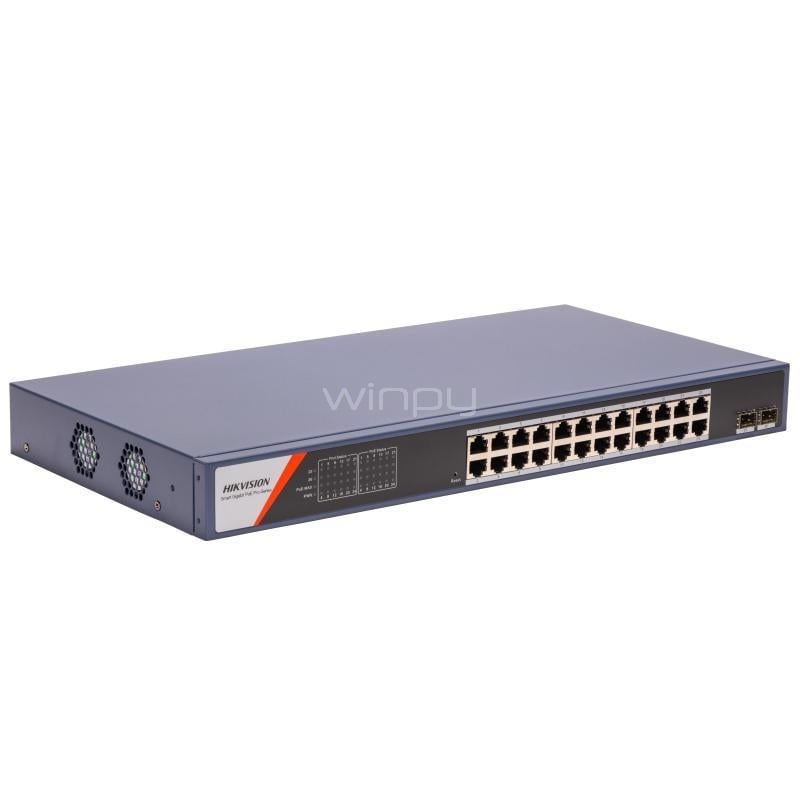 Switch Hikvision Smart PoE DS-3E1526P-SI-24P2F de 24 Puertos (Gestionable, Gigabit, 56 Gbps, 370W)