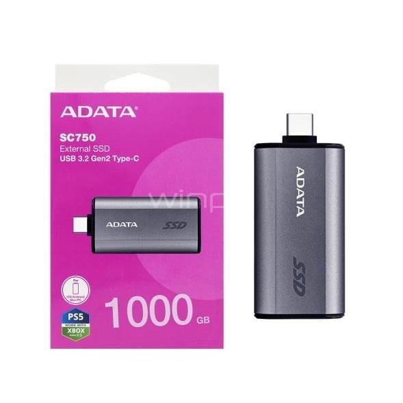 Disco Portátil SSD ADATA SC750 de 1TB (USB-C, Hasta 1.050 MB/s, Negro)