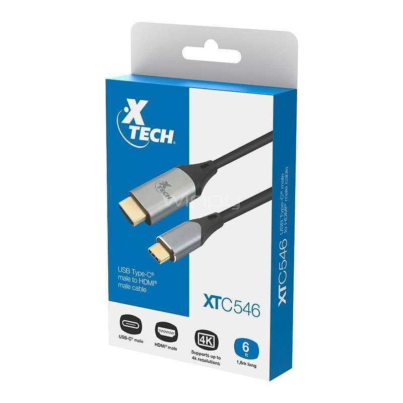 Cable USB-C a HDMI Xtech de 1.8 mts (4K x 2K, 30Hz, Plug & Play)