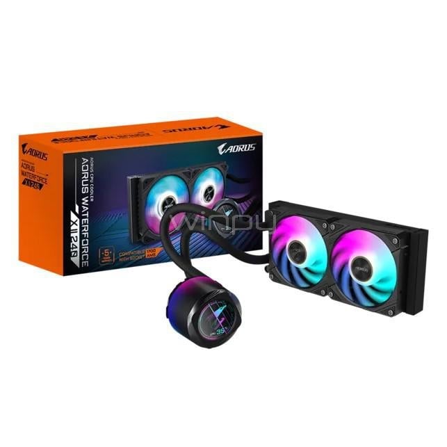 Refrigeración Líquida Gigabyte AORUS WATERFORCE X II 240 (LGA1851/AM5, 120mm x2 ARGB, 2400rpm, Negro)