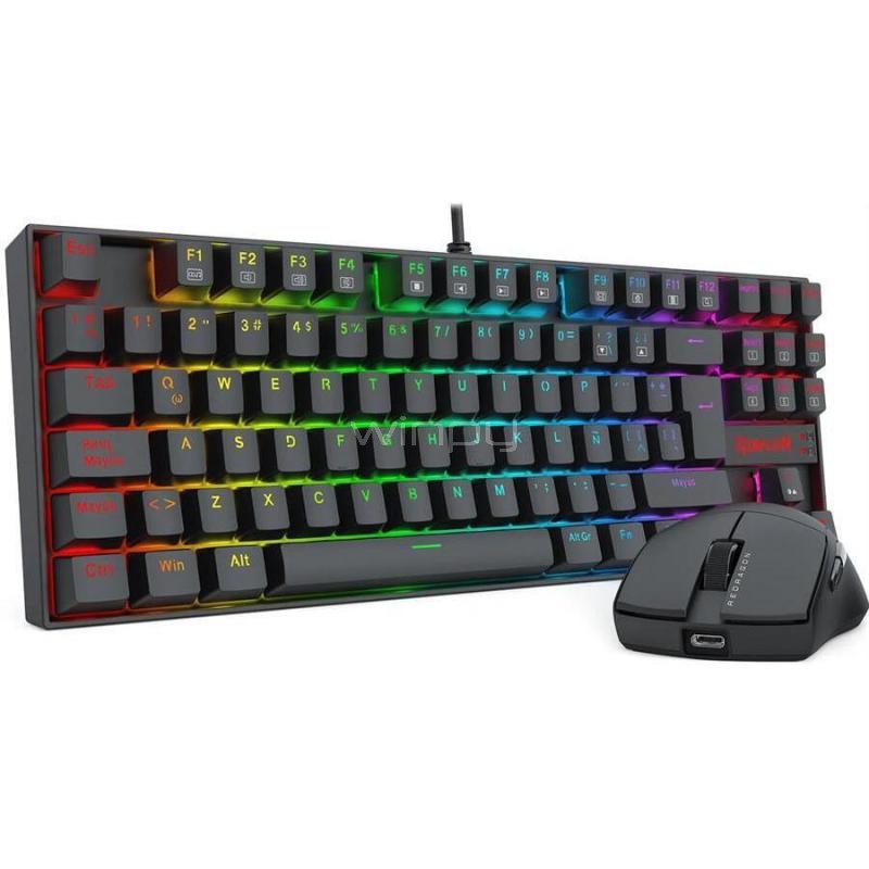 Kit Teclado Mecánico + Mouse Gamer Redragon S145 (USB, RGB, Negro)