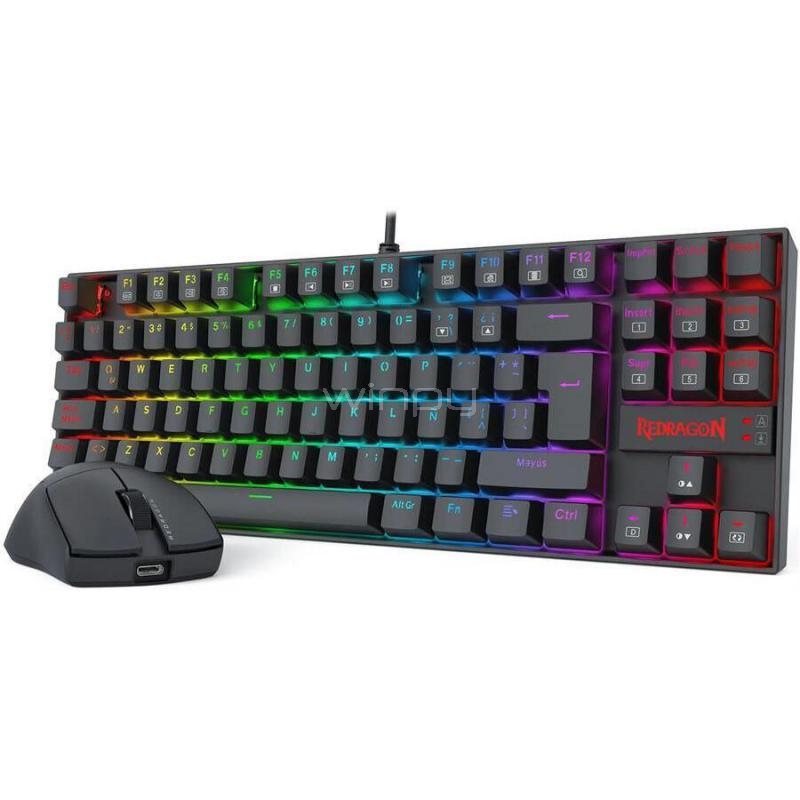 Kit Teclado Mecánico + Mouse Gamer Redragon S145 (USB, RGB, Negro)
