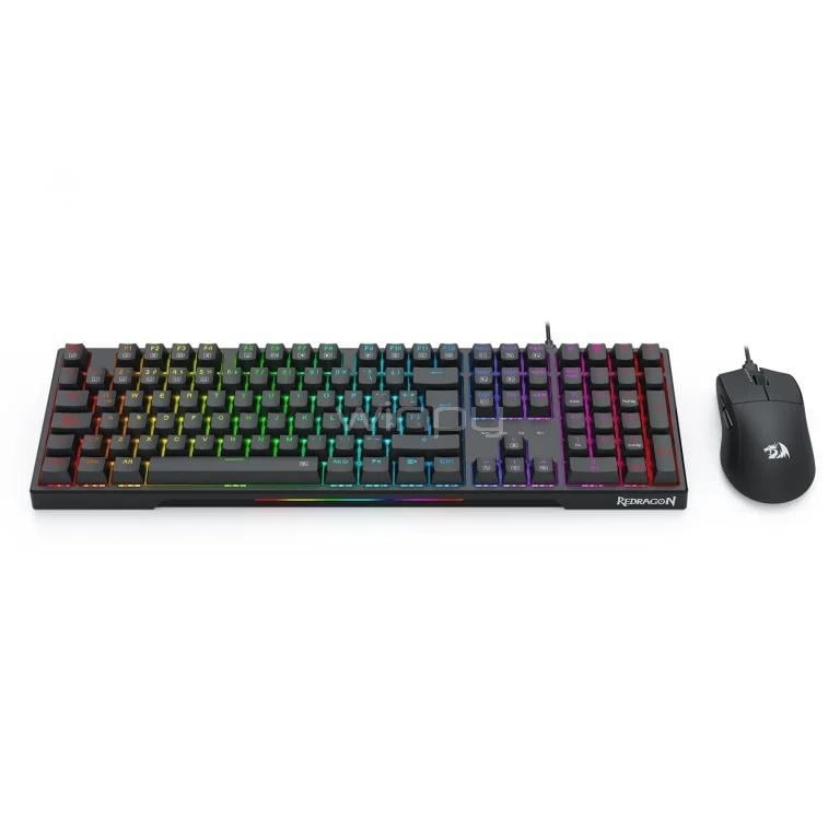 Kit Teclado Mecánico + Mouse Redragon S146 (RGB, Español, Negro)