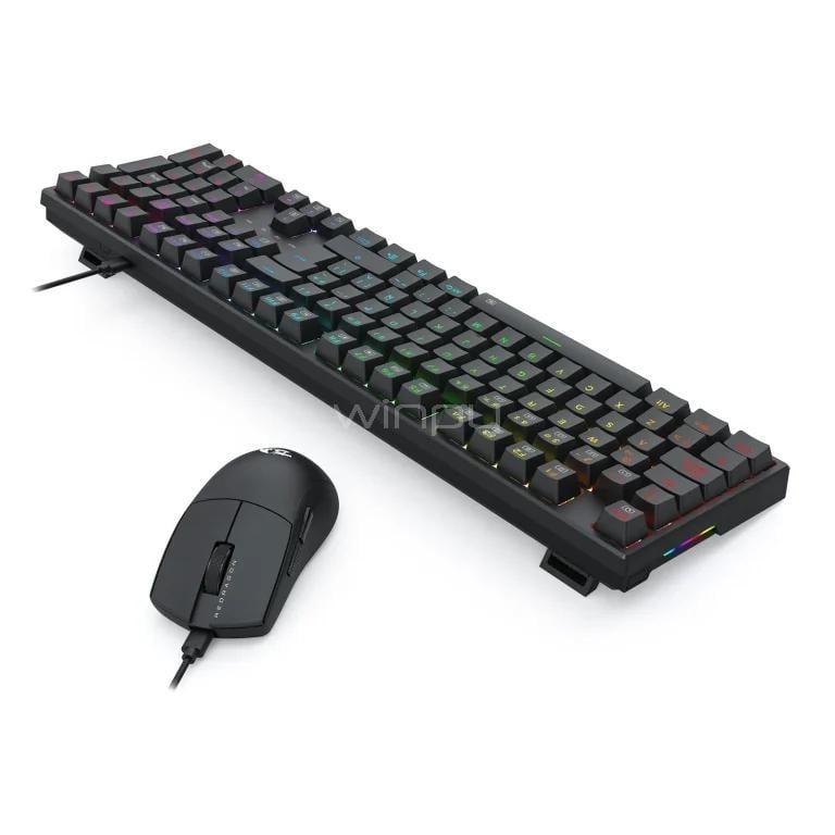 Kit Teclado Mecánico + Mouse Redragon S146 (RGB, Español, Negro)