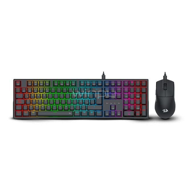 Kit Teclado Mecánico + Mouse Redragon S146 (RGB, Español, Negro)