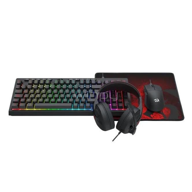 Kit Gamer Redragon Teclado+Mouse+Audífonos+Pad (Español, USB, RGB, Negro)