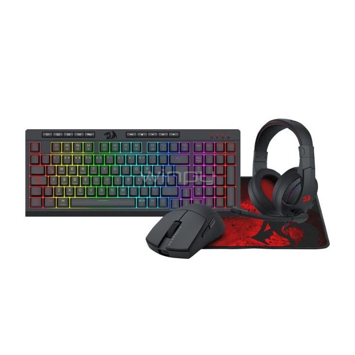 Kit Gamer Redragon Teclado+Mouse+Audífonos+Pad (Español, USB, RGB, Negro)