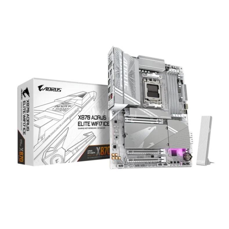 Placa Madre Gigabyte X870 AORUS ELITE WIFI7 ICE (AM5, DDR5 x4, M.2 x4, ATX)