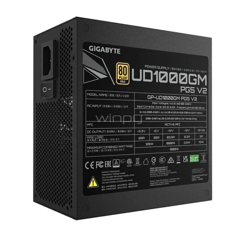 Fuente de Poder Gigabyte UD1000GM PG5 V2 de 1000W (Full Modular, Certificada 80+ Gold, ATX 3.1)