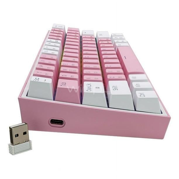Teclado Mecánico Redragon Fizz Pro (60%, Bluetooth/DongleUSB, Español, Rosado/Blanco)