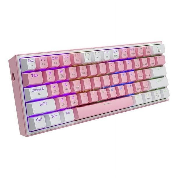 Teclado Mecánico Redragon Fizz Pro (60%, Bluetooth/DongleUSB, Español, Rosado/Blanco)