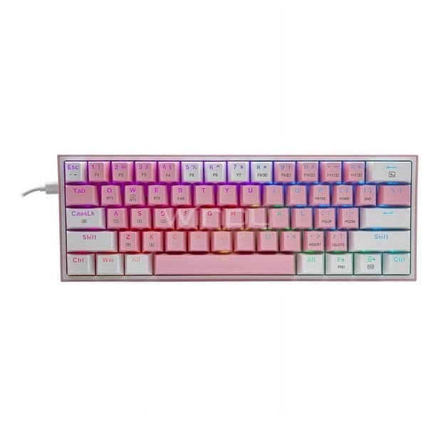 Teclado Mecánico Redragon Fizz Pro (60%, Bluetooth/DongleUSB, Español, Rosado/Blanco)