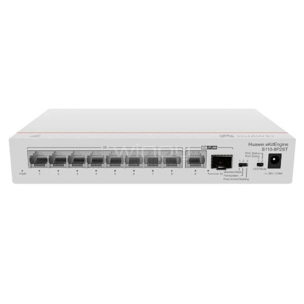 Switch Huawei eKit S110-8P2ST de 9 Puertos (PoE+, 1GE SFP, 20 Gbps, 155W)