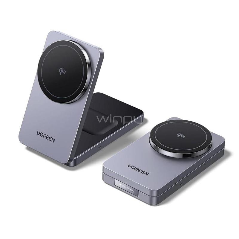 Cargador Inalámbrico Magnético UGREEN 2 en 1 de 20W (Celular y Audífonos, Space Gray)