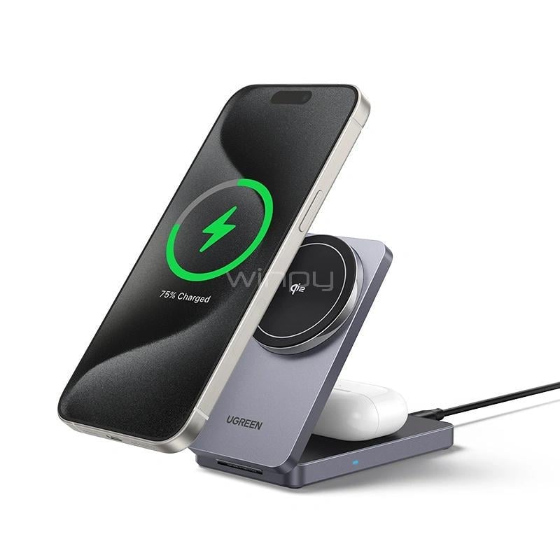Cargador Inalámbrico Magnético UGREEN 2 en 1 de 20W (Celular y Audífonos, Space Gray)