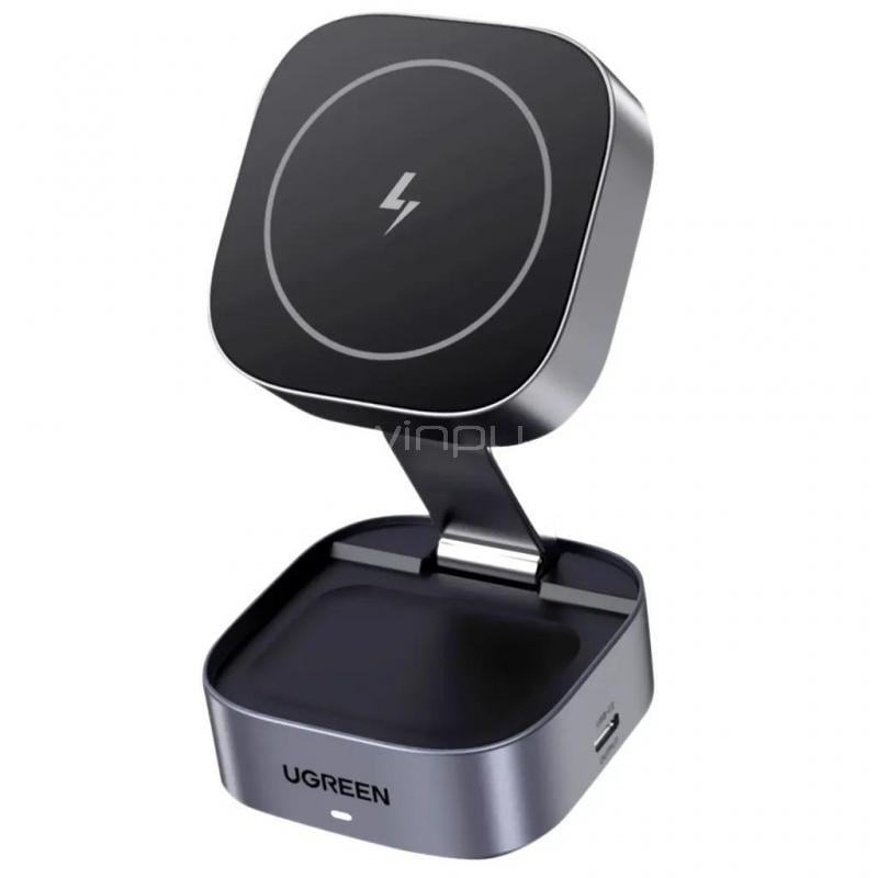 Cargador Inalámbrico Magnético UGREEN 2 en 1 (Celular y Audífonos, USB-C, Plegable)