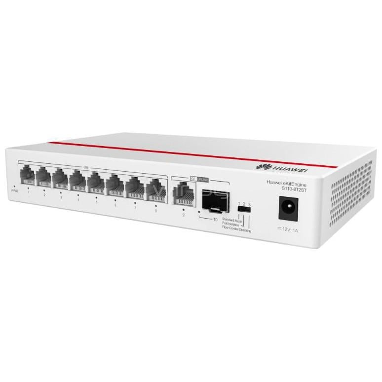Switch Huawei eKit S110-8T2ST de 8 Puertos (No Gestionado, Gigabit, GE SFP, 20 Gbps)