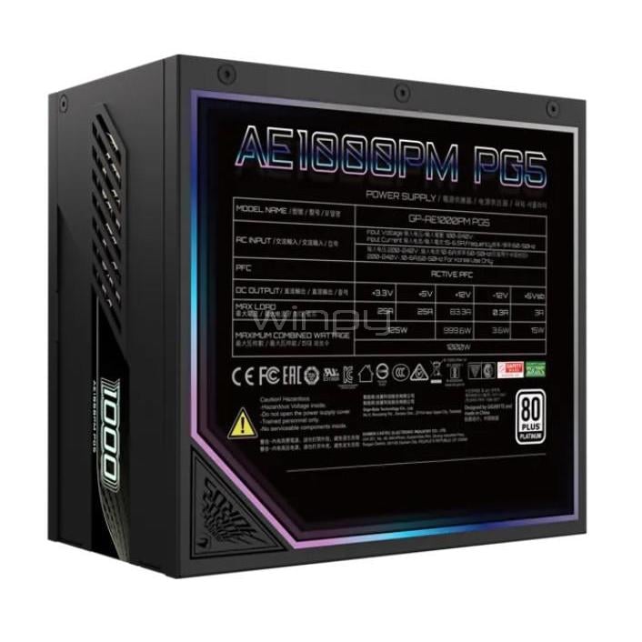 Fuente de Poder Gigabyte AORUS ELITE P1000W de 1000W (ATX, 80+ Platinum, Full Modular)