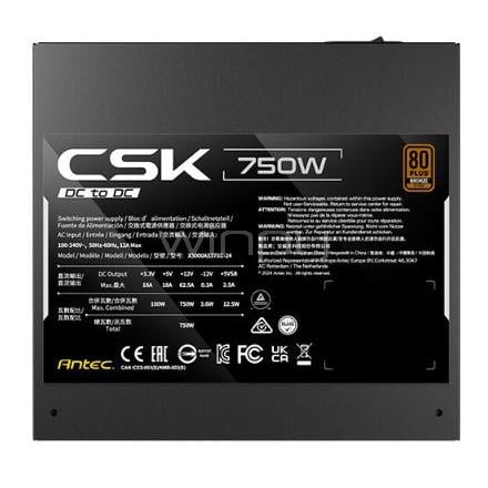 Fuente de Poder Antec CSK750DC EC de 750W (ATX, 80+ Bronze, Non-Modular)