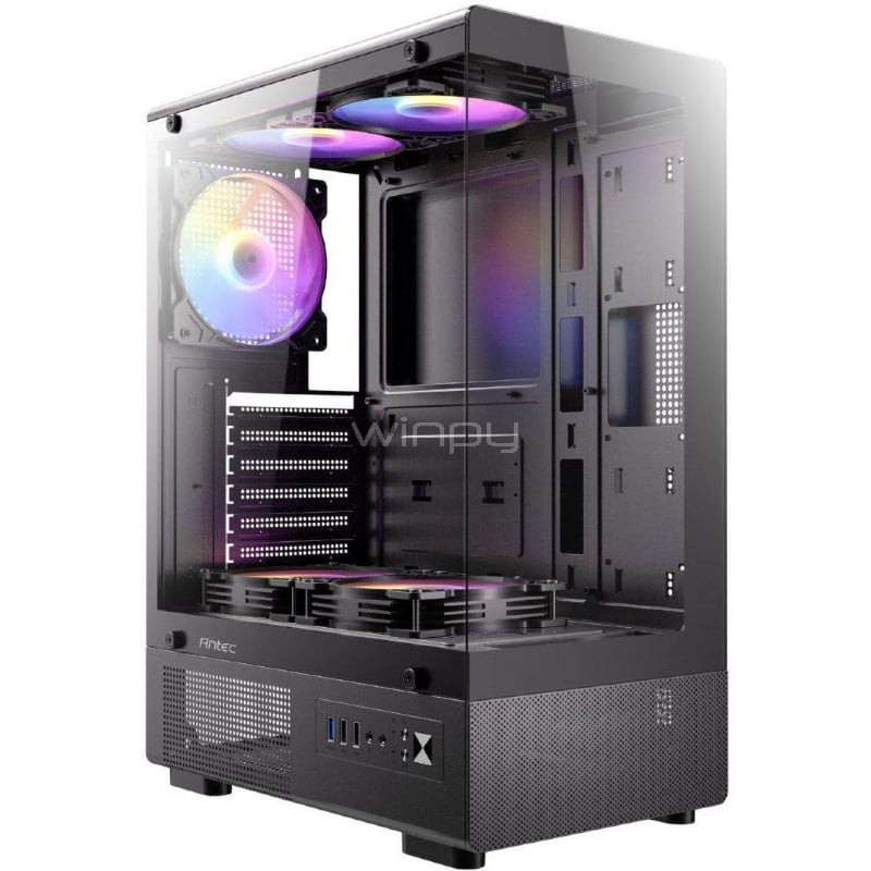 Gabinete Gamer Antec VCX300 ARGB (ATX, Vidrio Templado, 5 Ventiladores, Negro)
