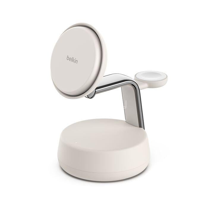 Base de Carga Inalámbrica Belkin UltraCharge Qi2 de 25W (3 en 1, Blanco)