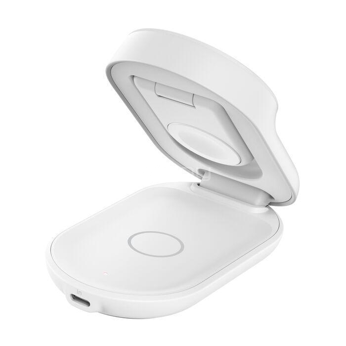 Base de Carga Inalámbrica Belkin BoostCharge Qi2 de 25W (3 en 1, Plegable, Blanco)
