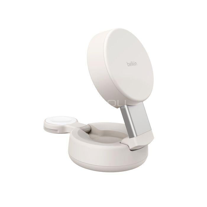 Base de Carga Inalámbrica Belkin UltraCharge Qi2 de 25W (2 en 1, Plegable, Blanco)