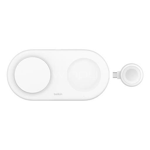 Base de Carga Inalámbrica Belkin BoostCharge Qi2 de 15W (3 en 1, Blanco)